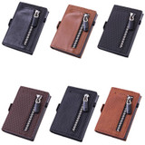 Men PU Leather Short Zipper RFID Wallet(Striped Aprid)