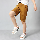 Boys Cotton Casual Overalls Shorts (Color:Chocolate Size:150cm)