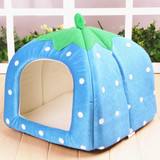 Strawberry Shaped Foldable Short Plush Pet House Nest, Size: M(Blue)