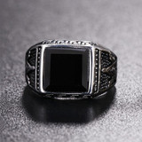 Europe and America Style Punk Gothic Retro Black Onyx Gemstone Men Titanium Steel Ring, US Size: 11, Diameter: 20.7mm, Perimeter: 65mm(Steel Color)