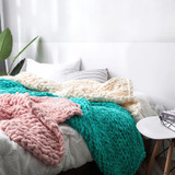 Handmade Thick Wool Knitted Blanket Sofa Chenille Stick Knitted Blanket, Size: 80 x 100 CM(Custard)