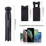 PULUZ Pocket Mini Plastic Tripod Mount with Phone Clamp for Smartphones(Black)