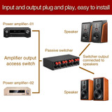 B052 2 In 2 Out Power Amplifier Speaker Selection Switcher with Volume Adjustment, 2 Power Amplifiers Audio Switcher Switch Distribution Comparator, 200W Per Channel