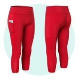 Stretch Tight Quick Drying Sweat Wicking Side Pocket Yoga Capris (Color:Red Size:S)