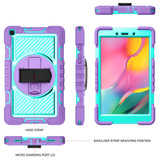 For Samsung Galaxy Tab A 8.0 2019 T290 360 Degree Rotation Contrast Color Shockproof Silicone + PC Case with Holder & Hand Grip Strap & Shoulder Strap(Purple + Mint Green)