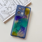 For OPPO Reno9 Pro Oil Painting Electroplating TPU Phone Case(Blue)