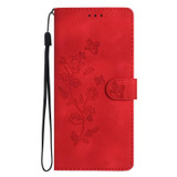 For OPPO Reno8 5G Flower Butterfly Embossing Pattern Leather Phone Case(Red)