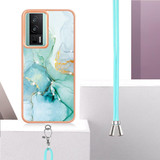 For Xiaomi Poco F5 Pro 5G / Redmi K60 Electroplating Marble Dual-side IMD Phone Case with Lanyard(Green 003)