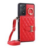 For Xiaomi Redmi Note 11 Pro 4G Horizontal Card Bag Ring Holder Phone Case with Dual Lanyard(Red)