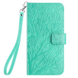 For OPPO Reno9 Pro+ Tree Birds Embossed Pattern Leather Phone Case(Green)