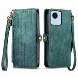 For Realme 10 Pro Geometric Zipper Wallet Side Buckle Leather Phone Case(Green)