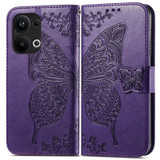 For OPPO Reno9 Pro+ Butterfly Love Flower Embossed Leather Phone Case(Purple)