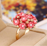 Fashion Ceramic Flower Ring for Women Adjustable Wedding Rings Jewelry(Red)