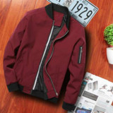 Men Zipper Jacket Male Casual Streetwear Hip Hop Slim Fit Pilot Coat Men Clothing, Size: L(Wine Red)