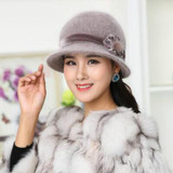 Autumn and Winter Elderly People Knitted Rabbit Fur Warm Hat Bucket Cap(Khaki)