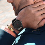 Men Simple Matte Leather Belt Quartz Watch(Black)