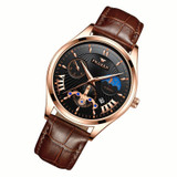 FNGEEN 5606 Men Luminous Casual Quartz Watch(Brown Leather Rose Shell Black Surface)