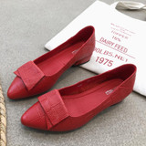 Spring And Summer Cowhide Shoes With Thick Heel Mid-Heel For Women, Size: 35(Red)