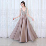 V-neck Sequin Dress Banquet Annual Evening Dress, Size:XXL(Apricot)