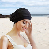 Women Earmuffs Pleated Cloth Swimming Cap(Rose)