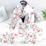 Autumn and Winter National Style Wild Peach Blossom Embroidery Pattern Long Lace Scarf Silk Scarf, Size:172 x 70cm(White)