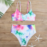 2 in 1 Polyester Tie-dye Adjustable Sling Bikini Ladies Split Swimsuit Set with Chest Pad (Color:Colorful Size:M)