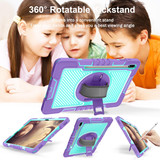 For Samsung Galaxy Tab S7 FE T730 / T735 / Tab S7+ T970 / T975 360 Degree Rotation Contrast Color Shockproof Silicone + PC Case with Holder & Hand Grip Strap & Shoulder Strap(Purple + Mint Green)