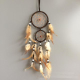 Home Decoration Retro Feather Dream Catcher Circular Feathers Wall Hanging Decor(Dark Brown)