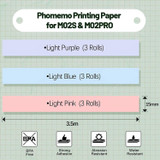 For Phomemo M02S / M02 Pro 9rolls /Pack 15mm Purple/Light Blue/Light Pink Bottom Self-adhesive Thermal Paper
