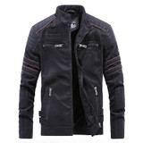 Men Casual Leather Jacket Coat (Color:Black Size:XXXL)