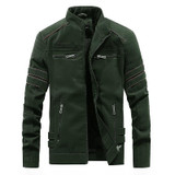 Men Casual Leather Jacket Coat (Color:Army Green Size:XXXL)