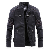 Men Casual Leather Jacket Coat (Color:Black Size:M)