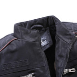 Men Casual Leather Jacket Coat (Color:Coffee Size:XXL)