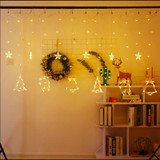 LED Curtain Lights Christmas Decoration Bell And Deer String Lights, Power Supply:Battery Box with RC(Warm White Light)