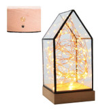 Fireworks Glass Lampshade Wooden Base 100 LEDs Night Light Birthday Christmas Gift, Spec: Touch Switch+Charging(Firefly House)