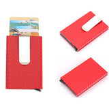 Carbon Fiber Antimagnetic Solid Color Credit Card Holder Money Clip Wallet, Size: 10*6.6cm(Red)