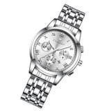 FNGEEN 4006 Ladies Quartz Watch Fashion Luminous Date Display Watch(White Steel White Surface)