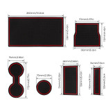 7 in 1 Car Water Cup Gate Slot Mats Silicon Anti-Slip Interior Door Pad for Tesla Model 3 (Red)