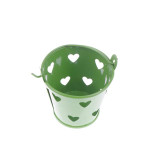 Heart Hollow Round Pen Holder Decoration Adorable Mini Desktop Storage Bucket Iron Pencil Holder Stand(Green)