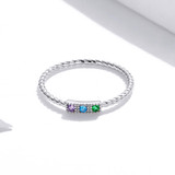 S925 Sterling Silver Colorful Stone Love Women Ring, Size:6(Purple+Blue+Green)