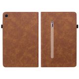 For Samsung Galaxy Tab S6 Lite SM-P610 Skin Feel Solid Color Zipper Smart Leather Tablet Case(Brown)