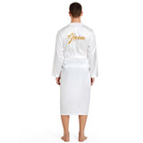 Men Groom Gold Lettering Home Long Nightgown, Size:XL(White)