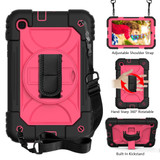 For Samsung Galaxy Tab A 8.4 (2020) Shockproof  PC + Silicone Combination Case with Holder & Hand Strap & Shoulder strap(Black + Rose Red)