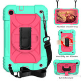 For Samsung Galaxy Tab A 8.4 (2020) Shockproof  PC + Silicone Combination Case with Holder & Hand Strap & Shoulder strap(Mint Green + Rose Red)