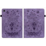 For Samsung Galaxy Tab S6 Lite P610 Butterfly Rose Embossed Leather Smart Tablet Case(Purple)