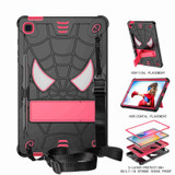 For Samsung Galaxy Tab S6 Lite P610 Spider Texture Silicone Hybrid PC Tablet Case with Shoulder Strap(Black + Rose Red)