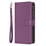 For Xiaomi Redmi K60 / K60 Pro 9 Card Slots Zipper Wallet Leather Flip Phone Case(Dark Purple)