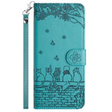 For Xiaomi Redmi Note 11 Pro 4G/5G Global Cat Embossing Pattern Leather Phone Case with Lanyard(Blue)