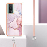 For Xiaomi Poco F5 Pro 5G / Redmi K60 Electroplating Marble Dual-side IMD Phone Case with Lanyard(Rose Gold 005)