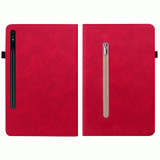 For Samsung Galaxy Tab S9+ Skin Feel Solid Color Zipper Leather Tablet Case(Red)